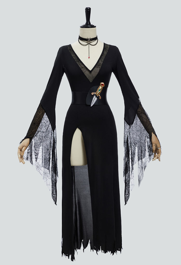 Gothic Black Halloween Costume Dress with Necklace and Belt Gothic Black Halloween Costume Dress with Necklace and Belt