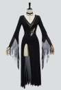 Gothic Black Halloween Costume Dress with Necklace and Belt