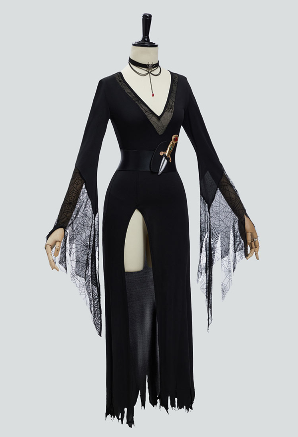 Gothic Black Halloween Costume Dress with Necklace and Belt Gothic Black Halloween Costume Dress with Necklace and Belt