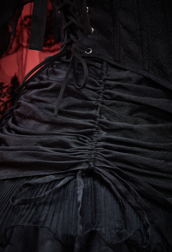 Miss Misa Gothic Black Bride Dress Set Lace-up Top and Layered Skirt with Hairband and Choker Miss Misa Gothic Black Bride Dress Set Lace-up Top and Layered Skirt with Hairband and Choker