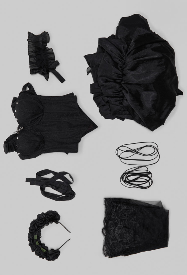 Miss Misa Gothic Black Bride Dress Set Lace-up Top and Layered Skirt with Hairband and Choker Miss Misa Gothic Black Bride Dress Set Lace-up Top and Layered Skirt with Hairband and Choker