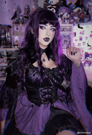 Haunted Night Gothic Black Purple Corset Skirt Set Lace-up Corset and Layered Skirt with Cover-up