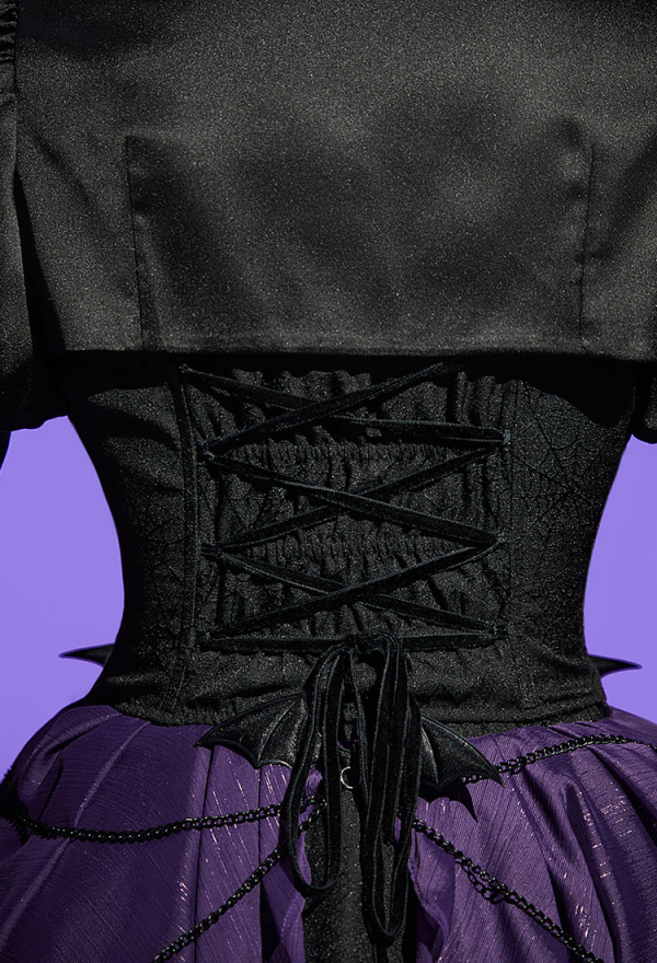 Haunted Night Gothic Black Purple Corset Skirt Set Lace-up Corset and Layered Skirt with Cover-up