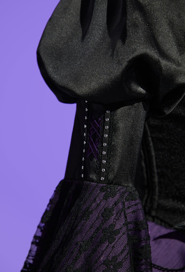 Haunted Night Gothic Black Purple Corset Skirt Set Lace-up Corset and Layered Skirt with Cover-up