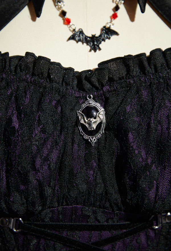 Haunted Night Gothic Black Purple Corset Skirt Set Lace-up Corset and Layered Skirt with Cover-up