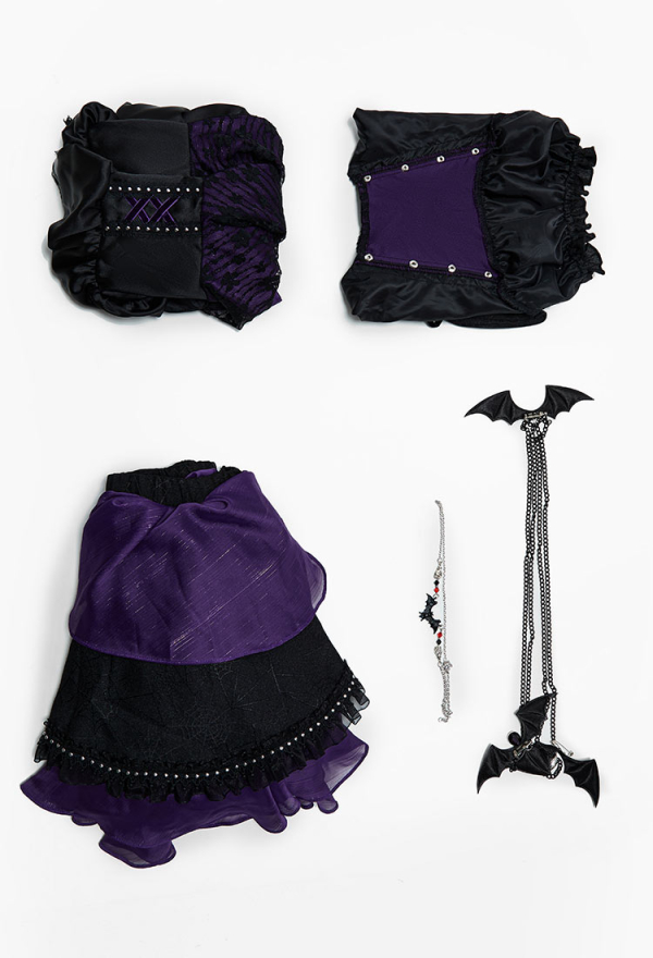 Haunted Night Gothic Black Purple Corset Skirt Set Lace-up Corset and Layered Skirt with Cover-up