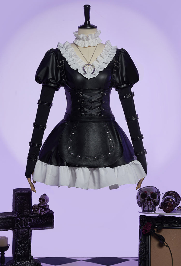 Dark Alice Halloween Cosplay Costume Dress Alice Steam PU Dress Halloween Party Outfit
