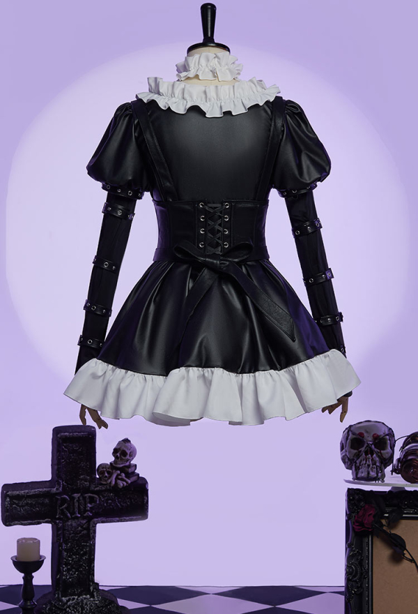 Dark Alice Halloween Cosplay Costume Dress Alice Steam PU Dress Halloween Party Outfit