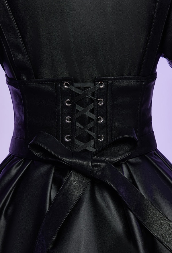 Dark Alice Halloween Cosplay Costume Dress Alice Steam PU Dress Halloween Party Outfit