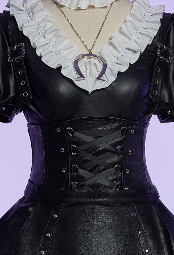 Dark Alice Halloween Cosplay Costume Dress Alice Steam PU Dress Halloween Party Outfit