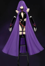 Love Healer Gothic Sexy Black Halter Backless Bodysuit Cutout Leather Bodysuit with Hooded Cape and Belt