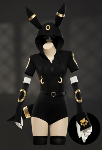 Moonlight Fox Dark Gray Romper Hooded Bodysuit with Sleeves Stockings Belt and Tail