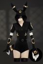 Moonlight Fox Dark Gray Romper Hooded Bodysuit with Sleeves Stockings Belt and Tail