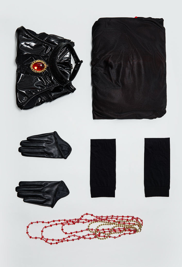 Dark Shadow Gothic Black Sexy Suit Cutout Bodysuit with Long Cape and Necklace