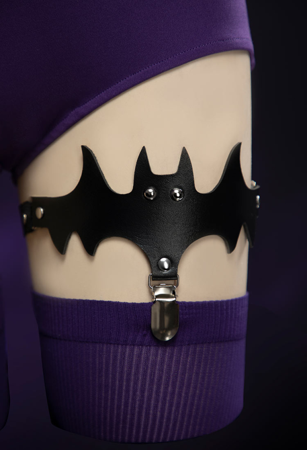 Purple Ghost Sexy Romper Bodysuit Hooded and Stocking with Belt and Tail