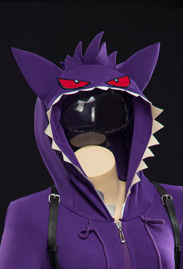 Purple Ghost Sexy Romper Bodysuit Hooded and Stocking with Belt and Tail