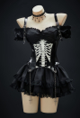 Miss Misa Gothic Black Corset Skirt Set Skeleton Corset and Layered Skirt with Gloves