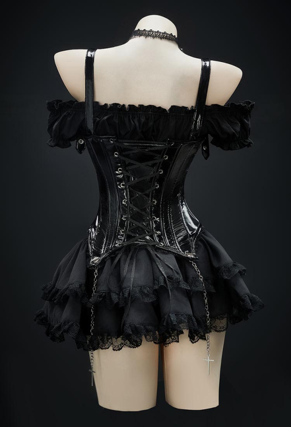Miss Misa Gothic Black Corset Skirt Set Skeleton Corset and Layered Skirt with Gloves Miss Misa Gothic Black Corset Skirt Set Skeleton Corset and Layered Skirt with Gloves