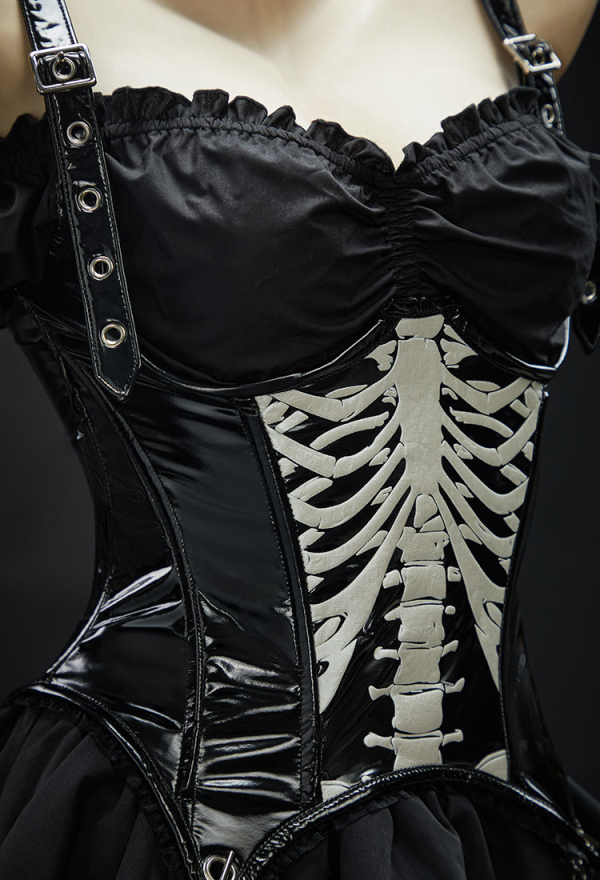 Miss Misa Gothic Black Corset Skirt Set Skeleton Corset and Layered Skirt with Gloves Miss Misa Gothic Black Corset Skirt Set Skeleton Corset and Layered Skirt with Gloves