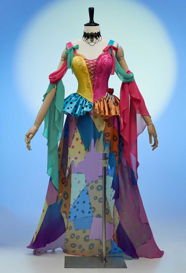 Sweet Nightmare Gothic Halloween Set V-neck Corset and Irregular Skirt Colorful Patchwork Costume Suit