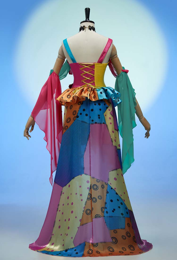 Sweet Nightmare Gothic Halloween Set V-neck Corset and Irregular Skirt Colorful Patchwork Costume Suit