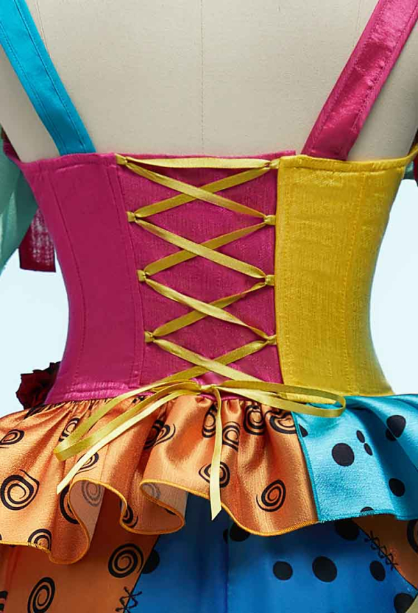 Sweet Nightmare Gothic Halloween Set V-neck Corset and Irregular Skirt Colorful Patchwork Costume Suit