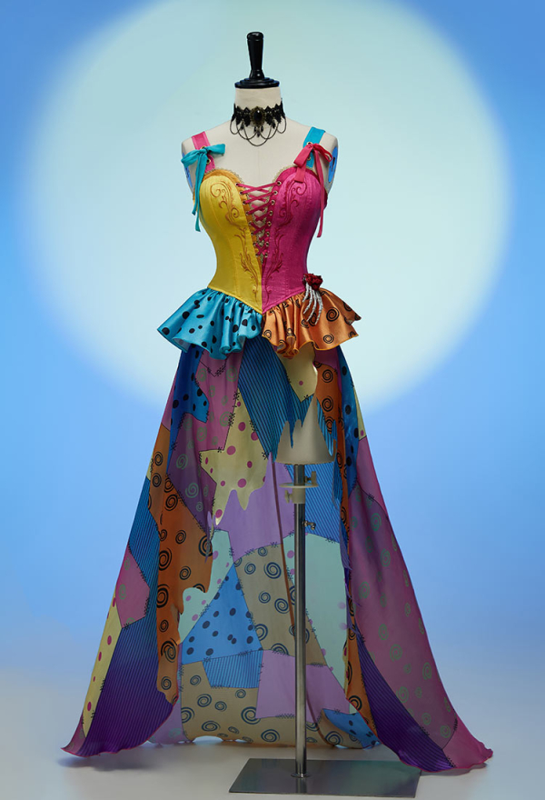 Sweet Nightmare Gothic Halloween Set V-neck Corset and Irregular Skirt Colorful Patchwork Costume Suit