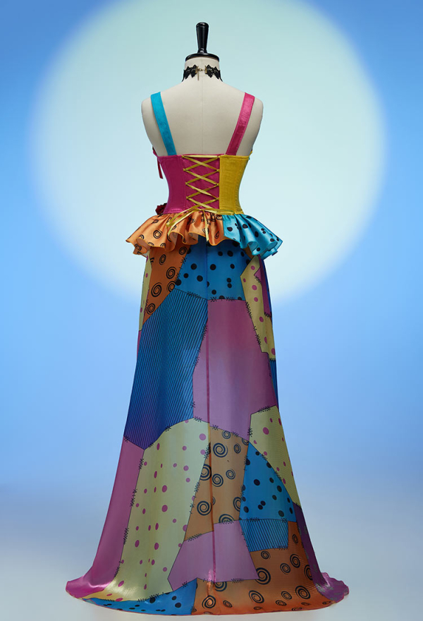 Sweet Nightmare Gothic Halloween Set V-neck Corset and Irregular Skirt Colorful Patchwork Costume Suit