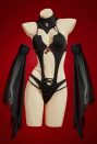 Blood Moon Silhouette Sexy Lingerie Set Vampire Bat Bodysuit with Irregular Sleeves and Stockings