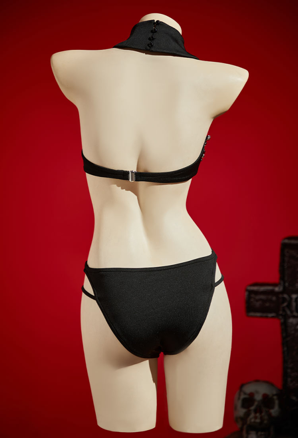Blood Moon Silhouette Sexy Lingerie Set Vampire Bat Bodysuit with Irregular Sleeves and Stockings
