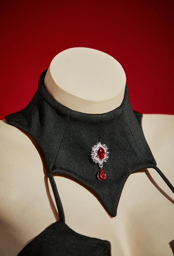 Blood Moon Silhouette Sexy Lingerie Set Vampire Bat Bodysuit with Irregular Sleeves and Stockings