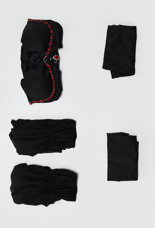 Blood Moon Silhouette Sexy Lingerie Set Vampire Bat Bodysuit with Irregular Sleeves and Stockings