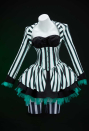 Graveyard Glam Halloween Gothic Black White Striped Suit Dark Style Tube Top and Long Sleeve Top with Skirt and Socks
