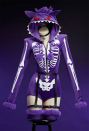 Purple Ghost Gothic Skull Print Fluffy Bodycon Romper Homewear Sexy Lingerie Furry Hooded Bodysuit with Tail and Socks
