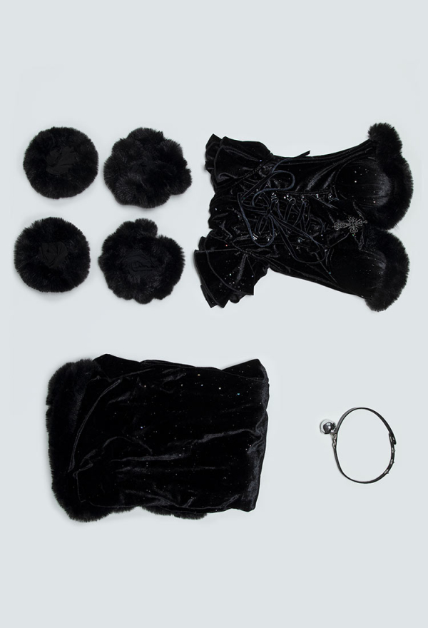 Silent Night Christmas Gothic Plush Suit Velvet Bodysuit with Hooded Cloak and Gloves