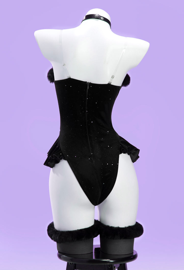 Silent Night Christmas Gothic Plush Suit Velvet Bodysuit with Hooded Cloak and Gloves