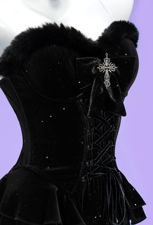 Silent Night Christmas Gothic Plush Suit Velvet Bodysuit with Hooded Cloak and Gloves