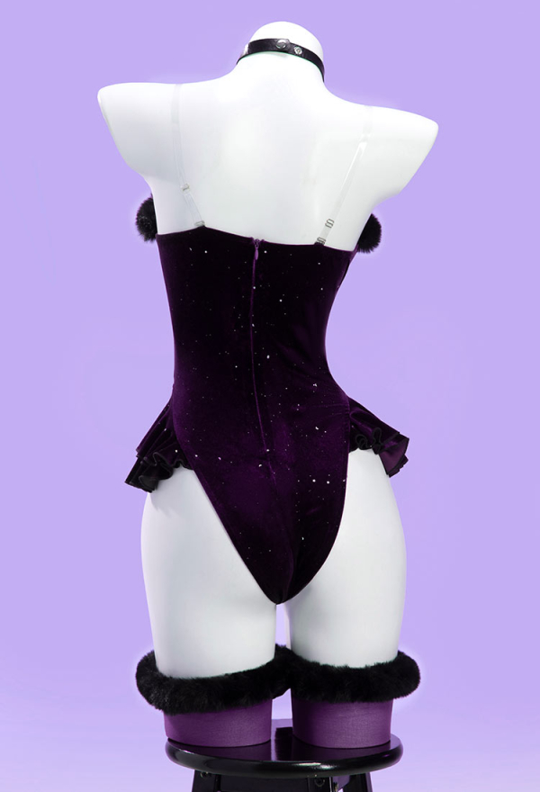 Silent Night Christmas Gothic Plush Suit Velvet Bodysuit with Hooded Cloak and Gloves