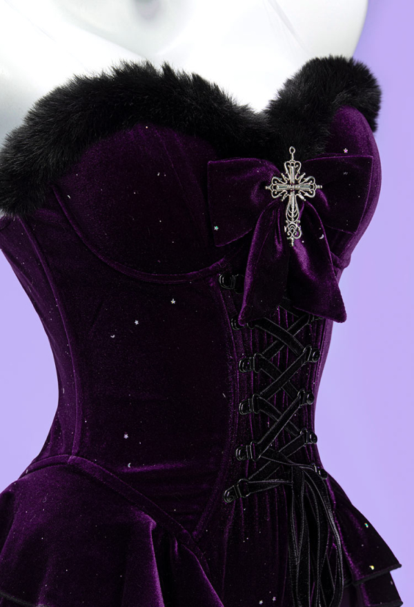 Silent Night Christmas Gothic Plush Suit Velvet Bodysuit with Hooded Cloak and Gloves