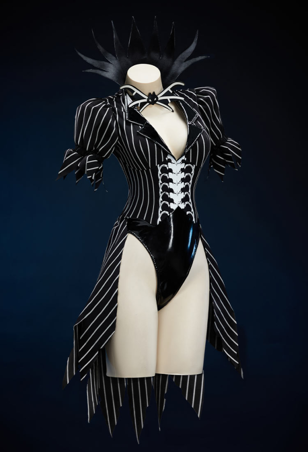 Sweet Nightmare Halloween Sexy Bunny Girl Suit Black White Striped Irregular Bodysuit with Sleeves and Socks Sweet Nightmare Halloween Sexy Bunny Girl Suit Black White Striped Irregular Bodysuit with Sleeves and Socks