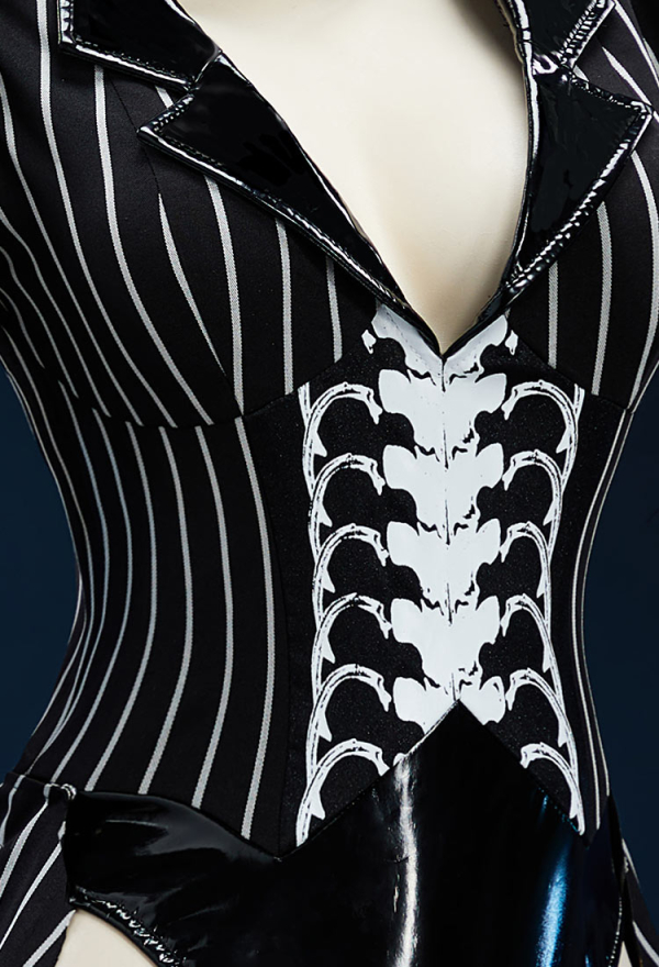 Sweet Nightmare Halloween Sexy Bunny Girl Suit Black White Striped Irregular Bodysuit with Sleeves and Socks Sweet Nightmare Halloween Sexy Bunny Girl Suit Black White Striped Irregular Bodysuit with Sleeves and Socks