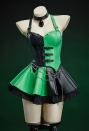 Green Menace Gothic Black Green Symmetrical Colorblocked Corset Skirt Set Top and Skirt with Choker and Waist Chain