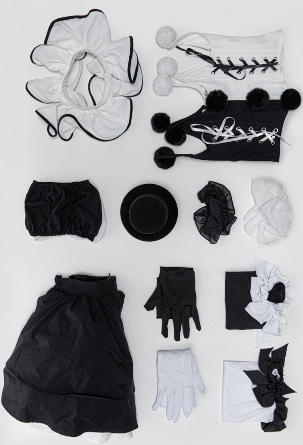 Moonlit Jester Halloween Gothic Black White Corset Skirt Set Tube Top and Corset with Skirt and Stockings Moonlit Jester Halloween Gothic Black White Corset Skirt Set Tube Top and Corset with Skirt and Stockings