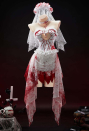 Crimson Veil Halloween Red White Bloody Bride Set Gothic Tube Top and Skirt with Headband and Gloves