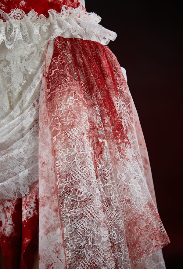 Crimson Veil Halloween Red White Bloody Bride Set Gothic Tube Top and Skirt with Headband and Gloves Crimson Veil Halloween Red White Bloody Bride Set Gothic Tube Top and Skirt with Headband and Gloves