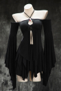 Beauty of Shadow Gothic Black Top Skirt Set Dark Elf Style Irregular Off-shoulder Top and Skirt