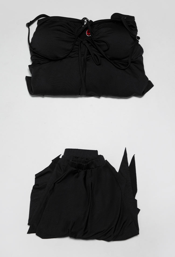 Beauty of Shadow Gothic Black Top Skirt Set Dark Elf Style Irregular Off-shoulder Top and Skirt