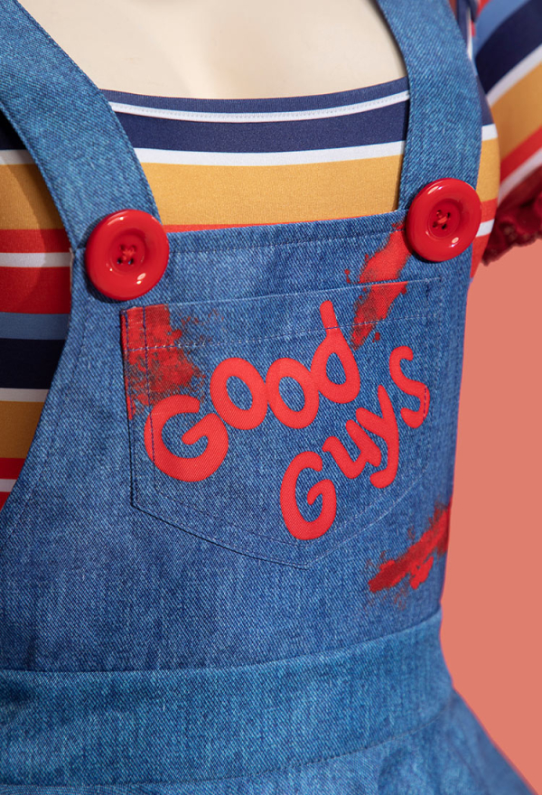 Killer Doll Halloween Gothic Bodysuit Overalls Set Multicolor Striped Cutout Bodysuit with Overalls and Stockings