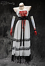 Meowcos.com Rust Roses Halloween White Lace Patchwork Dress Dark Style Strappy Dress with Gloves and Choker