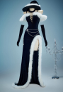 Silent Night Christmas Gothic Black Dress Set Dark Witch Style Furry Dress with Hat Gloves